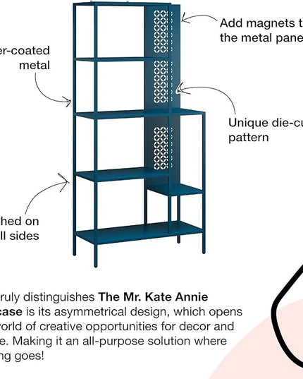 Mr. Kate Annie Metal Bookcase, Deep Ocean Blue - LeafyLoom