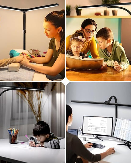Double Head LED Desk Lamp with Anti-Glare Cover Computer Desk Lamp for Home Office 24W Brightest Desk Light Office Lamp for Workbench Drafting Architect Reading with Remote Control - LeafyLoom