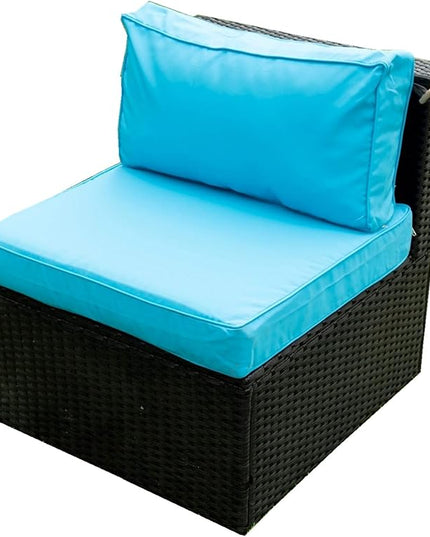 5 Pieces Outdoor Furniture PE Rattan Patio Sectional U Shaped Conversation Sofa Set with Table and 2 Pillows for Garden, Yark, Lawn, Backyard, Onesize, Black Wicker+Blue Cushion - LeafyLoom