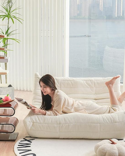 N&V Fireside Loveseat, Mid Century Armless Twin Size Floor Sofa, Soft Premium Corduroy Floor Lounge Chair, Foam Sofa Accent Chair for Living Room Bedroom and Office, Lavender - LeafyLoom