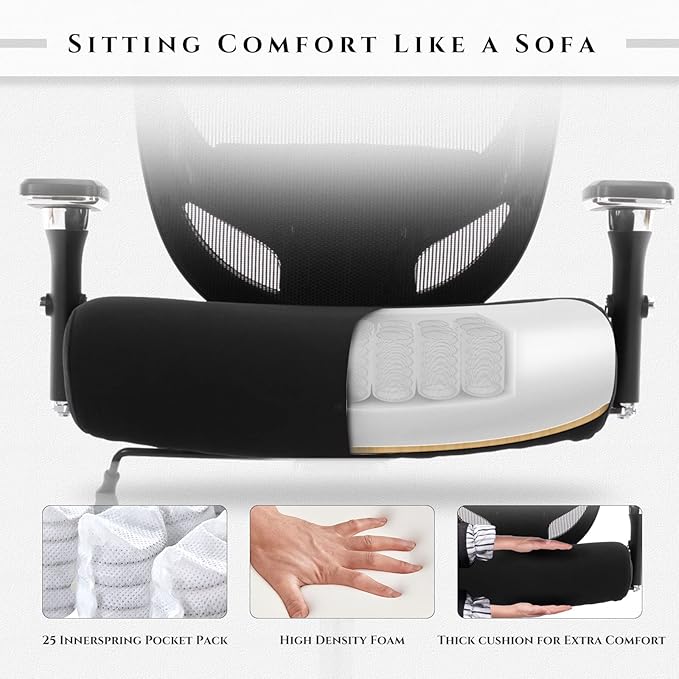 COLAMY Big and Tall Office Chair 500lbs, Heavy Duty Ergonomic Mesh Chair, Computer Executive Desk Chair with Wide Thick Seat, 4D Armrests, Adjustable Lumbar Support and Tilt-Black - LeafyLoom