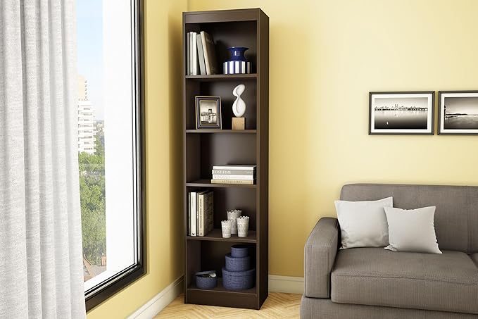 South Shore Axess 5-Shelf Narrow Bookcase, Chocolate - LeafyLoom