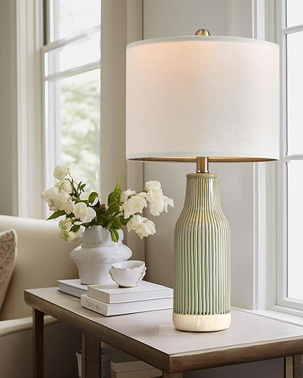 Lamp for Bedroom: 23.75" Single Ceramic Table Lamp - Modern Small Lamp Bedside Lamp Living Room Lamp Nightstand Lamp Vintage Lamp Farmhouse Lamp Green Lamp… - LeafyLoom