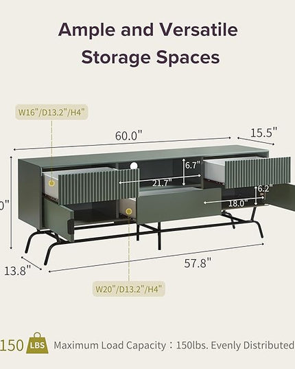 24/7 Shop at Home Quin Modern TV Stand with Storage Drawers, Media Console Cabinet, Entertainment Center for 65 inch Television, Unique Living Room Furniture, Light Gray - LeafyLoom