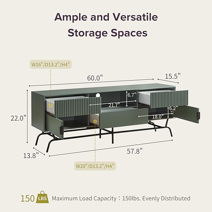 24/7 Shop at Home Quin Modern TV Stand with Storage Drawers, Media Console Cabinet, Entertainment Center for 65 inch Television, Unique Living Room Furniture, Light Gray - LeafyLoom