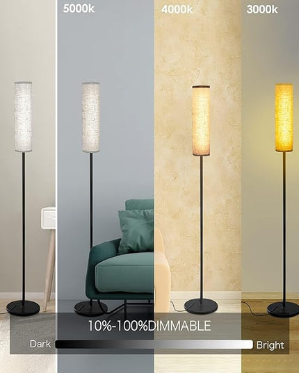 Floor Lamps for Living Room, 12W LED Floor Lamp with Remote Control and 3 Color Temperatures, Reading Lamp, Floor Lamps with Beige Lamp Shade for Bedrooms/Office (Bulb Included) - LeafyLoom