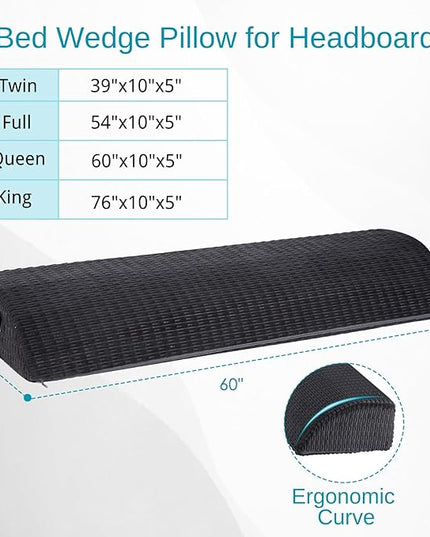 idee-home Bed Wedge Pillow for Headboard, Bed Gap Filler Foam Bolster Mattress Wedge Shaped Bed Noodle for Sleeping, Close The Gap (0-6") Between Headboard and Mattress (Grey Queen 60"x10"x5") - LeafyLoom