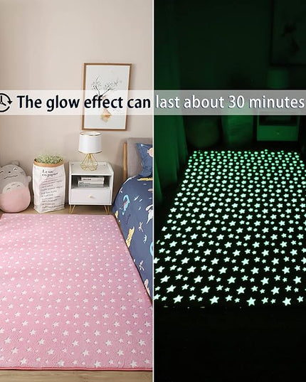 Eanpet Glow in The Dark Floor Mats Luminous 5’ x 7’ Area Rug Soft Decorative Play Mat for Kids Crawling Mat Non-slip Living Room Rug Carpets for Bedroom Home Decor,Pink Star - LeafyLoom