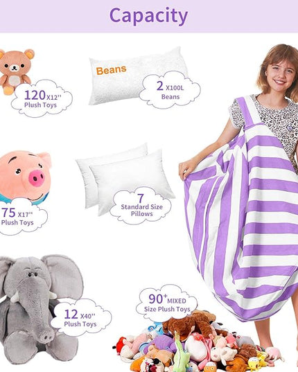 Aubliss Stuffed Animal Bean Bag Storage Chair (Purple/White Striped, Large (38'')) - LeafyLoom