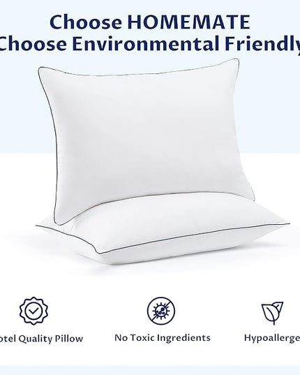Homemate Bed Pillows for Sleeping - Queen Size(20"x28") Set of 4 Pillows Allergy Friendly Microfiber Shell Fluffy Down Alternative Filling Breathable Pillow Suitable Back Stomach or Side Sleepers - LeafyLoom