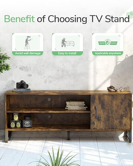 Novilla Media Console, TV Stand for TV's up to 58" Flat Screen Living Room Storage Cabinet Doors and Shelves Entertainment Center, 53 Inches, Brown - LeafyLoom