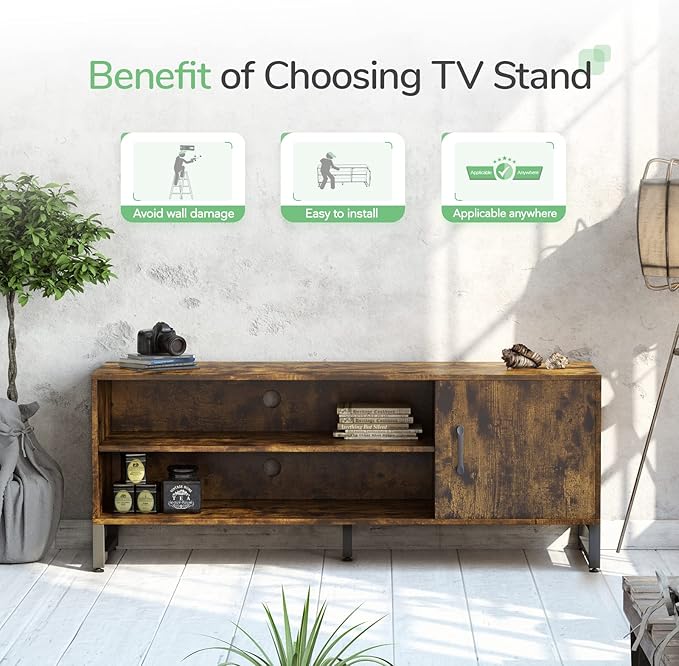 Novilla Media Console, TV Stand for TV's up to 58" Flat Screen Living Room Storage Cabinet Doors and Shelves Entertainment Center, 53 Inches, Brown - LeafyLoom