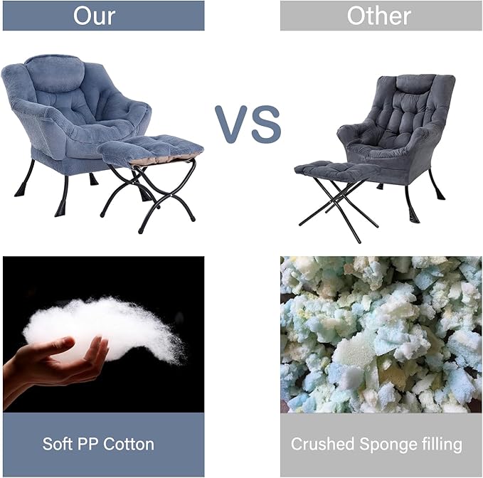 LITA Lazy Chair with Ottoman, Modern Accent Leisure Upholstered Sofa Chair, Lounge Reading Chair with Armrests and a Side Pocket for Living Room, Bedroom & Small Space, Plush Light Blue - LeafyLoom