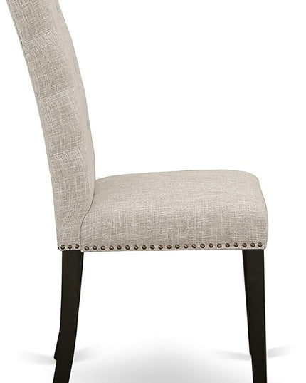 East West Furniture HBEL3-ABK-35 Hartland 3 Piece Kitchen Set Contains a Round Dining Table with Pedestal and 2 Doeskin Linen Fabric Upholstered Chairs, 42x42 Inch - LeafyLoom