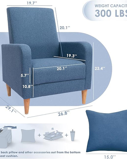 COLAMY Modern Accent Living Room Chairs Set of 2, Upholstered Fabric Armchair Reading Side Chair, Single Sofa with Back Pillow and Wood Legs, Blue - LeafyLoom