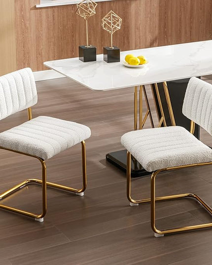 Zesthouse Mid Century Dining Chairs Set of 2, White Boucle Dining Room Chairs with Gold Legs, Upholstered Armless Accent Chairs Side Chairs for Living Room - LeafyLoom
