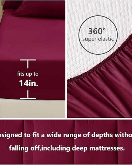 CozyLux King Size Comforter Set - 7 Pieces Bed in a Bag Set Burgundy, Bedding Sets King with All Season Quilted Comforter, Flat Sheet, Fitted Sheet, Pillowcases, Red, King - LeafyLoom