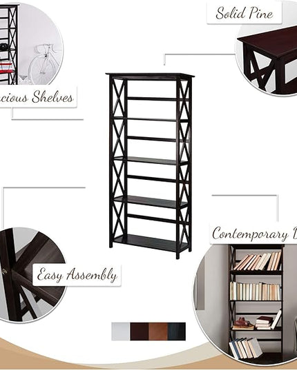Casual Home Montego 5-Shelf Bookcase, Black (New) - LeafyLoom