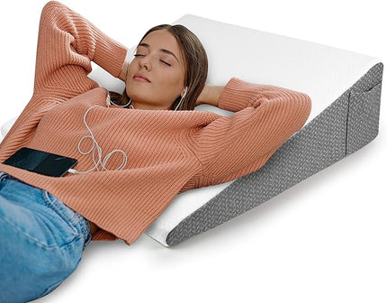 8" Bed Wedge Pillow for Sleeping, Triangle Pillow Memory Foam Top Wedge Pillow for Head, Back, Knee Support Leg Elevation Pillows for Acid Reflux, Reading, with Remover Washable Cover - LeafyLoom