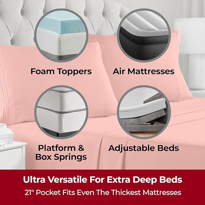 Mellanni Extra Deep Twin Sheets - 3 PC Iconic Collection Bedding Sheets & Pillowcases - Hotel Luxury, Ultra Soft, Cooling Bed Sheets - Extra Deep Pocket up to 21 inch (Twin, Coral) - LeafyLoom