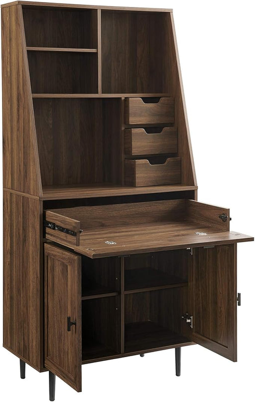 Walker Edison Secretary Hutch Wood Desk with Keyboard Drawer Bookshelf Storage Home Office Storage Cabinet, 64 Inch, Dark Walnut - LeafyLoom