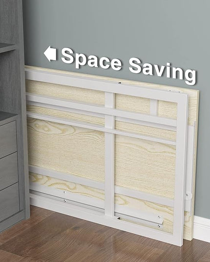 Folding Desk 40'' Computer Desk for Home Office, No Assembly Office Desk Foldable Simple Study Writing Desk Table for Small Spaces(Beige, White) - LeafyLoom