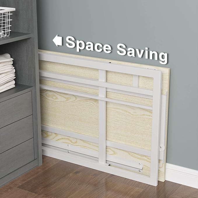 Folding Desk 40'' Computer Desk for Home Office, No Assembly Office Desk Foldable Simple Study Writing Desk Table for Small Spaces(Beige, White) - LeafyLoom