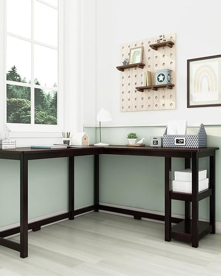 Max & Lily Solid Wood Corner Desk, 55 x 55 Inches, Espresso - LeafyLoom
