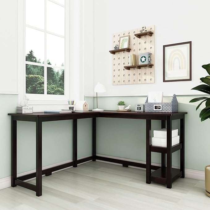 Max & Lily Solid Wood Corner Desk, 55 x 55 Inches, Espresso - LeafyLoom
