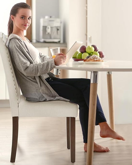 MCQ Upholstered Dining Chairs Set of 4, Modern Upholstered Fabric Dining Room Chair with Nailhead Trim and Wood Legs, Mid-Century Accent Dinner Chair for Living Room, Kitchen, Beige - LeafyLoom