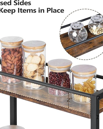 Slim Rolling Cart, Mobile Kitchen Cart on Wheels, Narrow Storage Cart for Small Space, Wooden Service Cart, for Bathroom, Laundry, Living Room, Rustic Brown RCHR1501Z - LeafyLoom