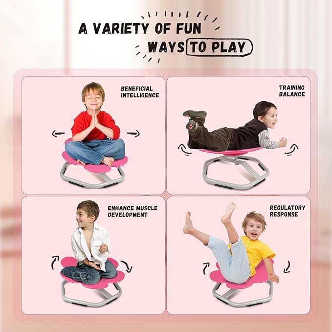 Petal Kids Swivel Chair, Seat and Spinning Chair, Body Coordination Training Chair, Rose Red Non Slip Sensory Toys 360° Spinning Chair for Autistic Kids Aged 3+, Improving Toddler's Physical Fitness - LeafyLoom