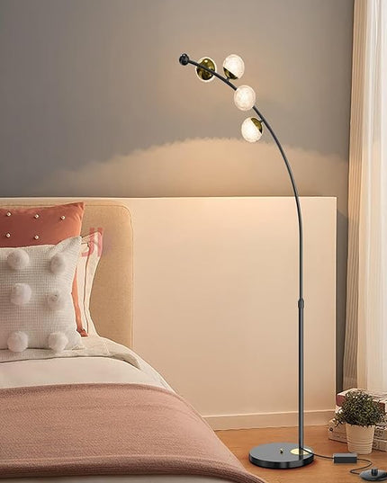 Ganeed Floor Lamp for Living Room,24W Bright LED Standing Lamps with Remote Control,61.4 in Tall Dimmable 3 Color Temperatures Eye-Protection Black Reading Tall Lamps for Bedroom Office Dorm Room - LeafyLoom