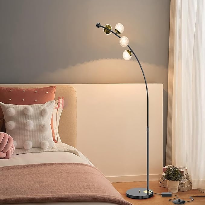 Ganeed Floor Lamp for Living Room,24W Bright LED Standing Lamps with Remote Control,61.4 in Tall Dimmable 3 Color Temperatures Eye-Protection Black Reading Tall Lamps for Bedroom Office Dorm Room - LeafyLoom