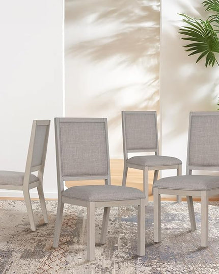 COLAMY Wood Dining Chairs Set of 4, Mid Century Modern Upholstered Kitchen Chairs,19 Inch Fabric Dining Chair with Back for Kitchen Dining Room, Ivory - LeafyLoom