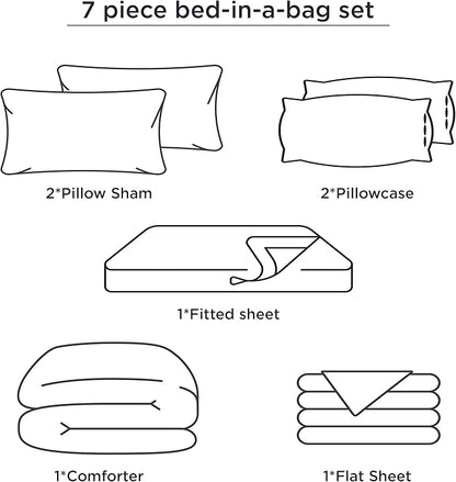 Bedsure Bed in a Bag King Size 7 Pieces, Dusty Pink White Striped Bedding Comforter Sets All Season Bed Set, 2 Pillow Shams, Flat Sheet, Fitted Sheet and 2 Pillowcases - LeafyLoom