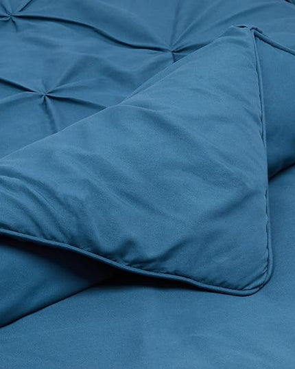 Amazon Basics All-Season Down-Alternative 3 Piece Comforter Bedding Set, King, Dark Teal, Pinch Pleat With Piped Edges - LeafyLoom
