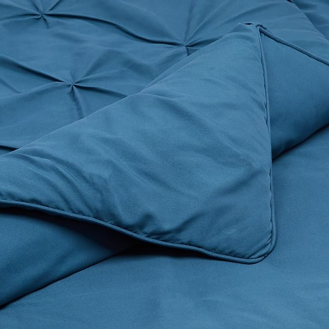 Amazon Basics All-Season Down-Alternative 3 Piece Comforter Bedding Set, King, Dark Teal, Pinch Pleat With Piped Edges - LeafyLoom