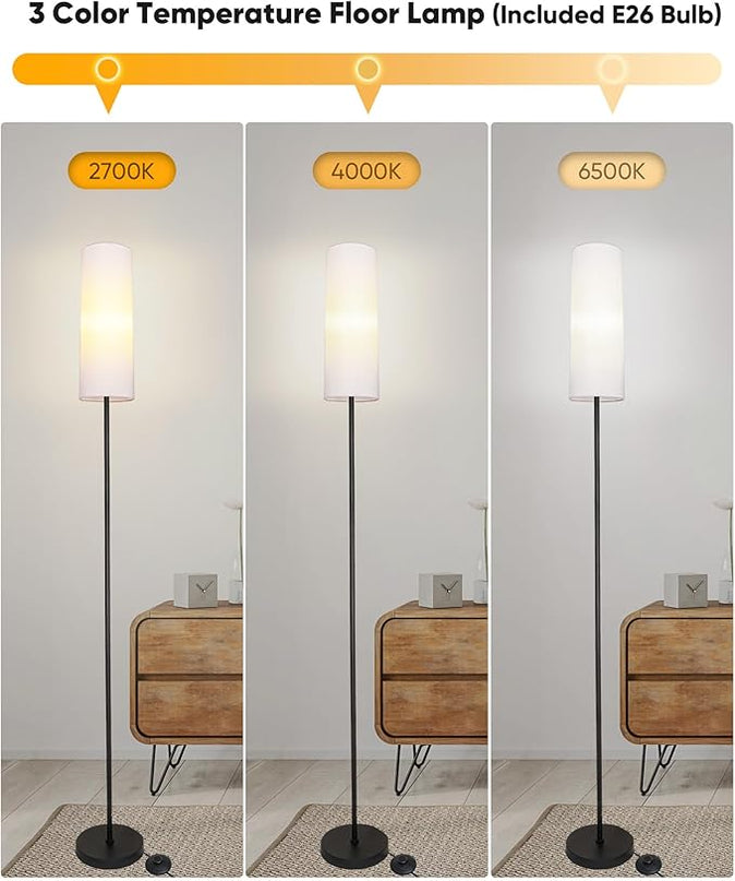 Floor Lamp for Living Room Bedroom,Modern LED Floor Lamp with Remote Control and Stepless Dimmable Colors Temperature & Brightness,Standing Lamps Tall Lamp, 9W Bulb Included(White) - LeafyLoom