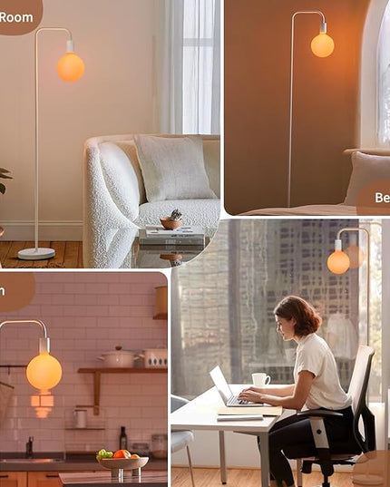 Floor Lamp for Living Room - Minimalist Standing Lamp with Modern LED Bulb, White Frosted Globe Glass 6", 1800K Warm Ambiant Lighting Decorative Tall Lamp for Bedroom Dorm - LeafyLoom