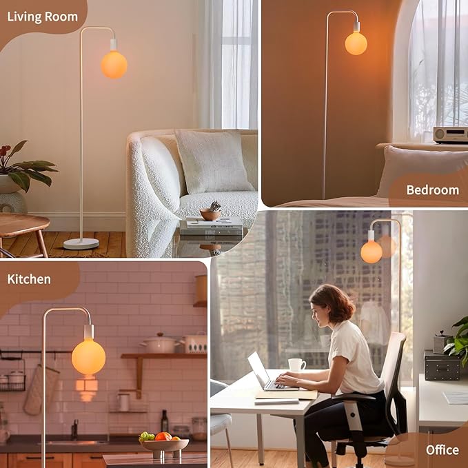 Floor Lamp for Living Room - Minimalist Standing Lamp with Modern LED Bulb, White Frosted Globe Glass 6", 1800K Warm Ambiant Lighting Decorative Tall Lamp for Bedroom Dorm - LeafyLoom