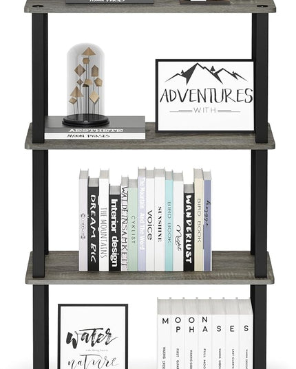 Furinno Turn-N-Tube 4-Tier Multipurpose Shelf Display Rack, Square Tube, French Oak Grey/Black - LeafyLoom