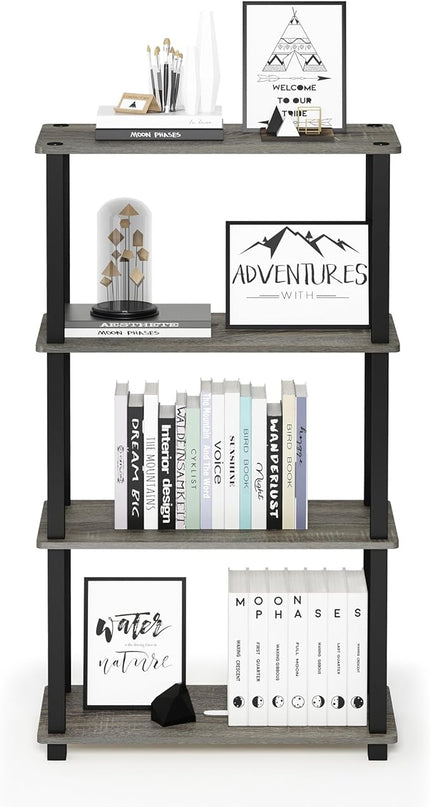 Furinno Turn-N-Tube 4-Tier Multipurpose Shelf Display Rack, Square Tube, French Oak Grey/Black - LeafyLoom