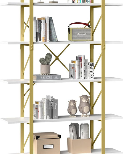 YITAHOME 5 Tier Gold Bookshelf, 70.9" Tall Modern Wide Bookcase, Open Storage Rack Shelves in Living Room/Bedroom/Home/Office, Books Holder Organizer for Books/Plants, Gold & White - LeafyLoom