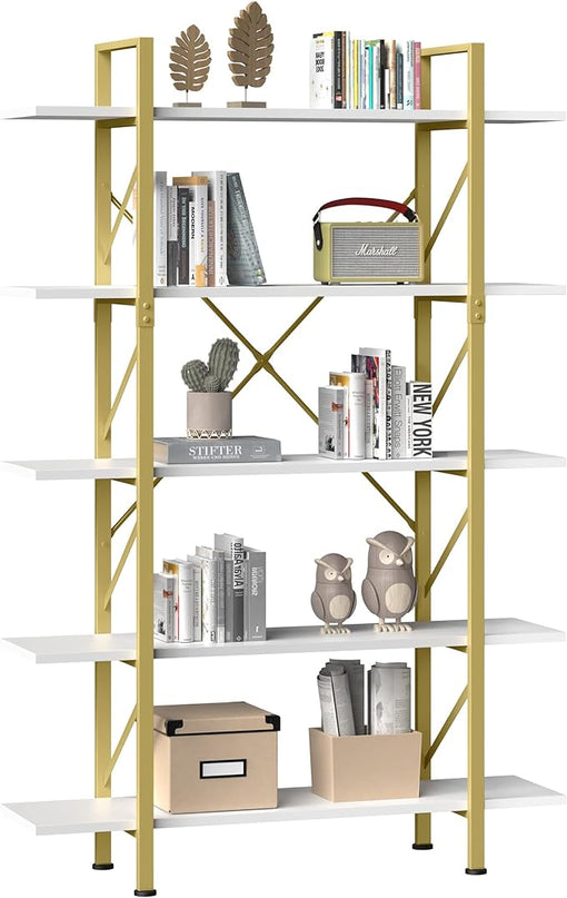 YITAHOME 5 Tier Gold Bookshelf, 70.9" Tall Modern Wide Bookcase, Open Storage Rack Shelves in Living Room/Bedroom/Home/Office, Books Holder Organizer for Books/Plants, Gold & White - LeafyLoom