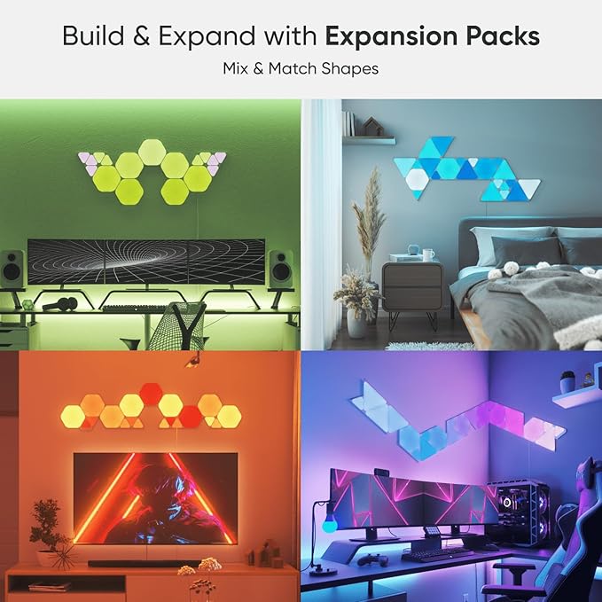 Nanoleaf Shapes WiFi and Thread Smart RGBW 16M+ Color LED Dimmable Gaming and Home Decor Wall Lights Smarter Kits Hexagons Smarter Kit (7 Pack) NANOLEAF