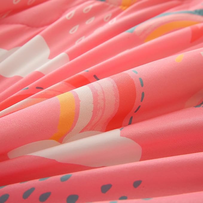 Twin Rainbow Comforter Set for Kids Girls Teens 7 Piece Pink Cloud Sun Pink Bed in a Bag 3D Cute Cartoon Love Hearts Bedding Set - LeafyLoom