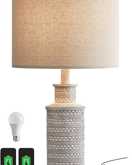 BOBOMOMO USB A+C 3-Way Dimmable Touch Control Table Lamp Set of 1 Vintage Rustic Farmhouse Traditional Nightstand Bedside Lamps(1 Bulb Included) - LeafyLoom