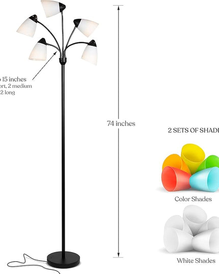 Brightech Medusa LED Floor Lamp – Multi-Head Dimmable Floor Lamp for Living Rooms & Offices – Tall Lamp with Interchangeable Shades, Adjustable Standing Lamp for Bedroom Reading – Black - LeafyLoom
