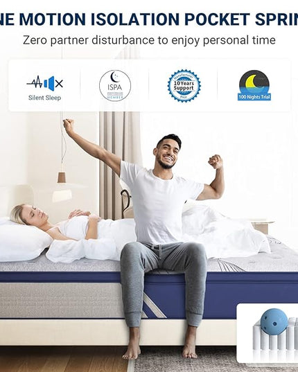 Avenco Queen Mattress, 10 Inch Mattress Queen Hybrid, Medium Firm Queen Mattress in a Box for Pressure Relief and Sound Sleep, Wrapped Coils and CertiPUR-US Foam, Soft Breathable Fabric - LeafyLoom
